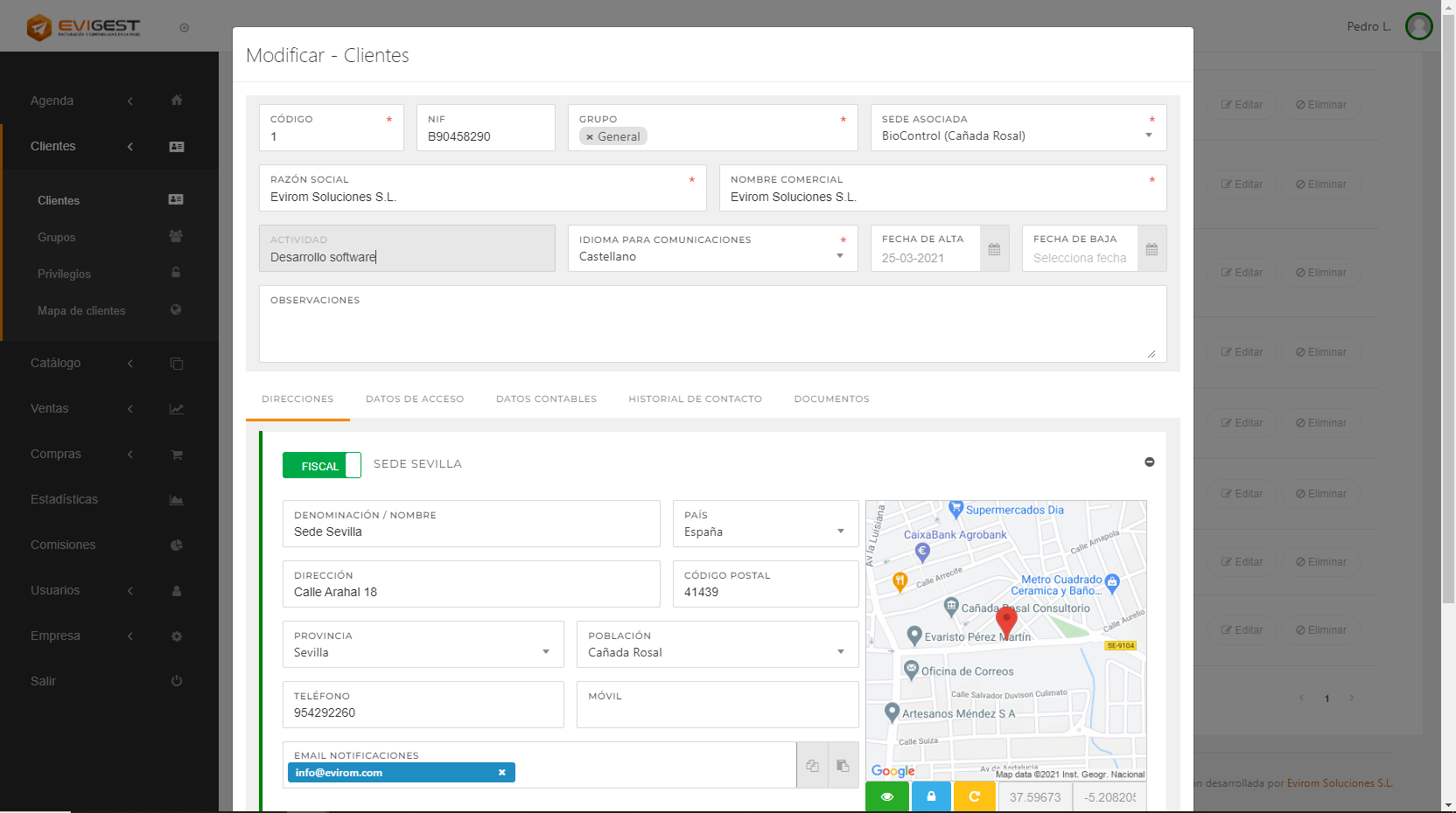 Software facturación gratis EviGest - Ficha CRM clientes