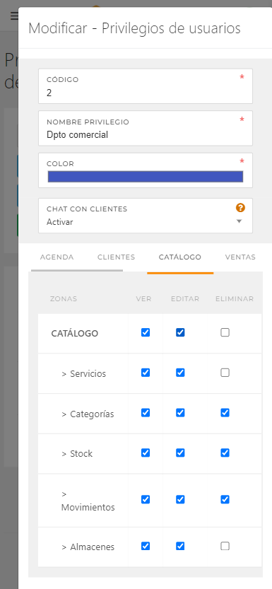 Software facturación gratis EviGest - Privilegios usuarios