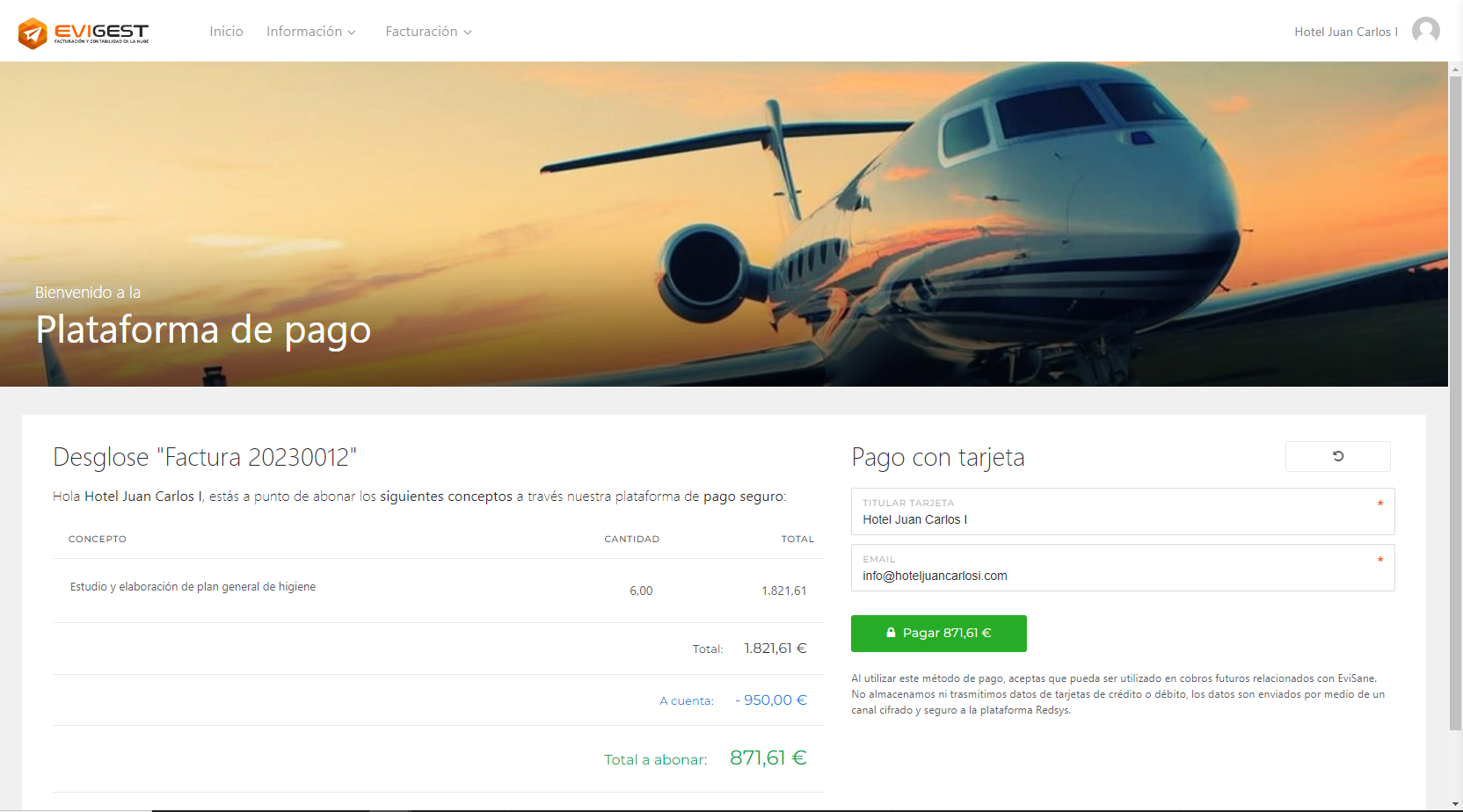 Software facturación gratis EviGest - Pago TPV