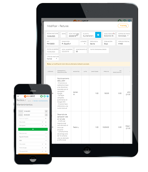 Software de facturación EviGest - Gestión de ventas tablet
