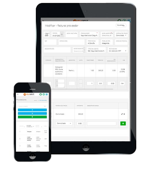 Software de facturación EviGest - Control de gastos tablet