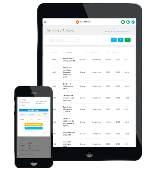 Software de facturación en línea EviGest - Con almacenes integrados tablet