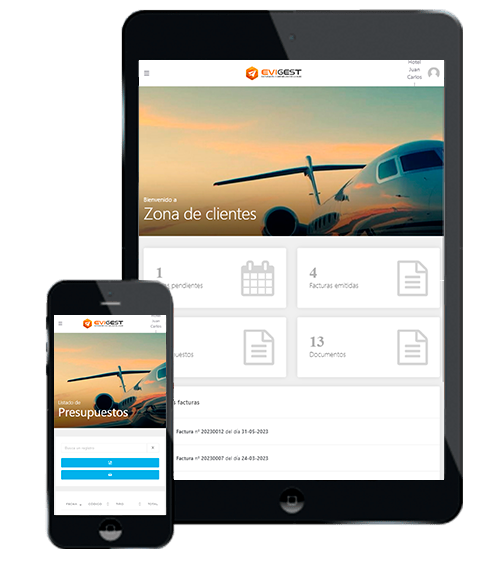 Software de facturación EviGest - Zona de clientes tablet