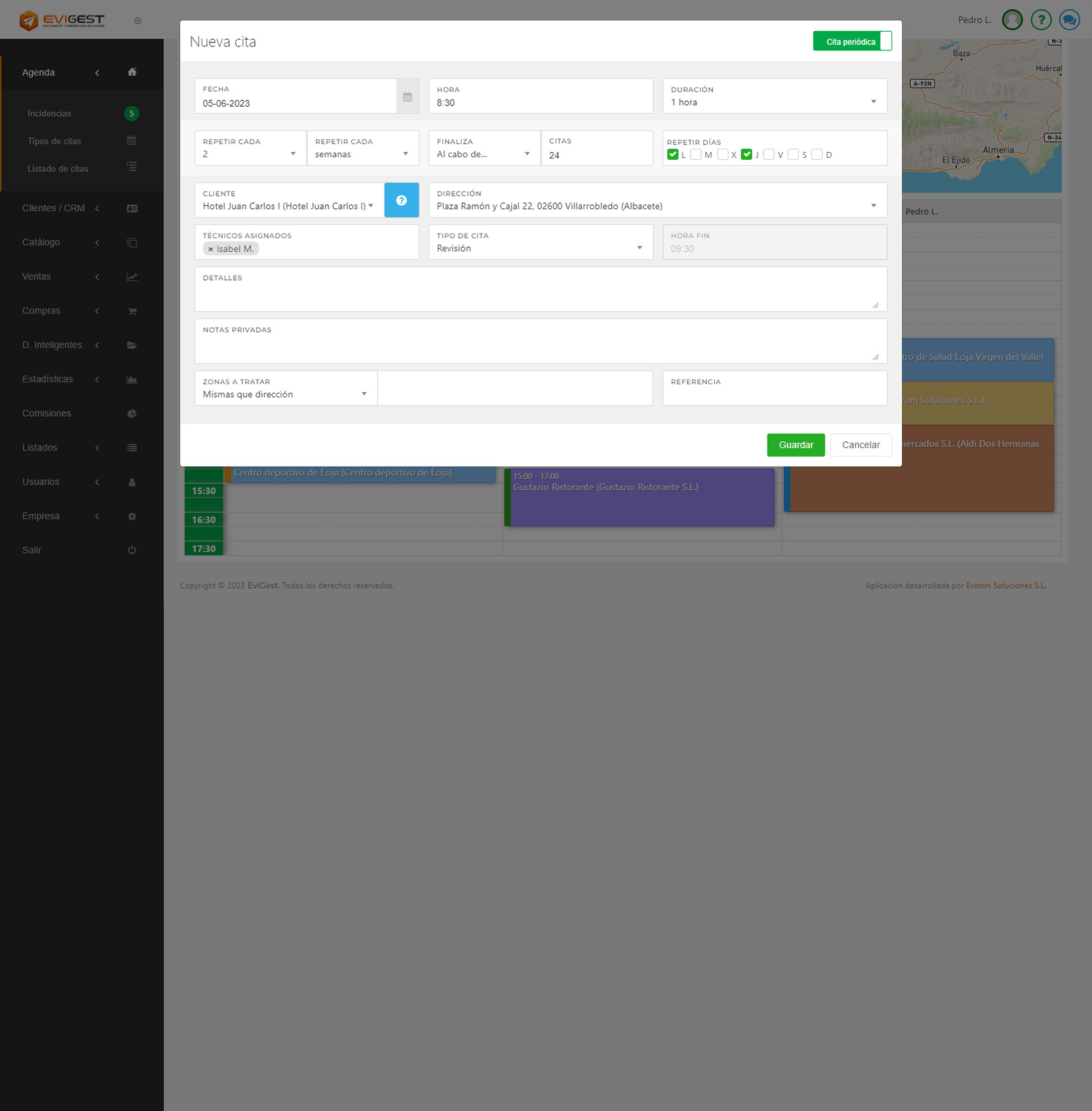 Software de facturación EviGest - Creación de citas en la agenda